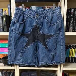ROMWE Blue Star-Accent Jean Shorts